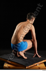 Whole Body Man White Underwear Kneeling Studio photo references